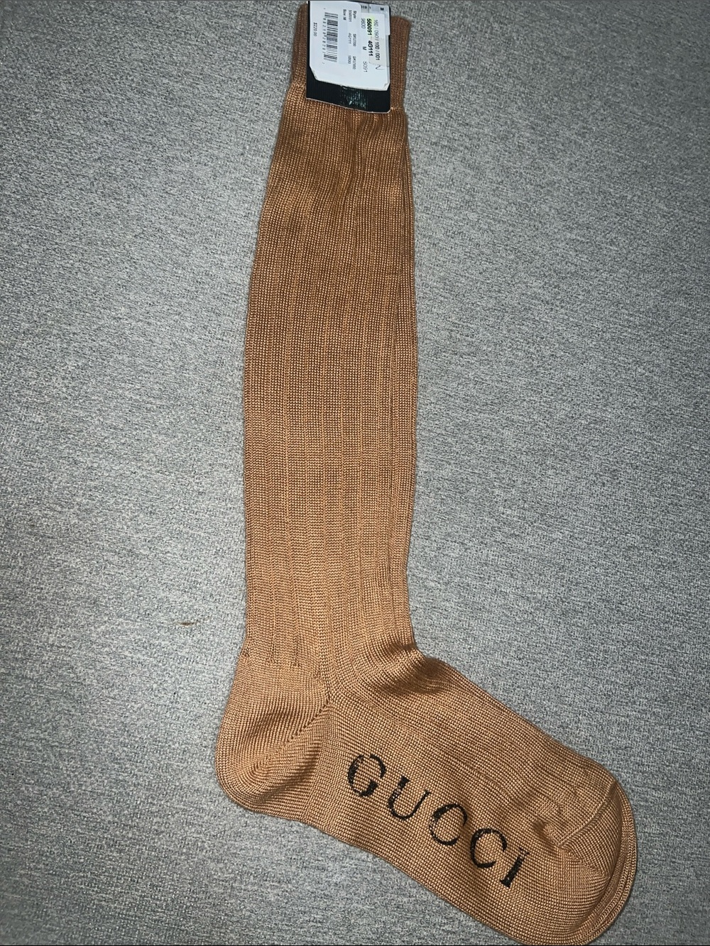 Gucci - Camel Brown Knee-High Logo Dress Socksr
